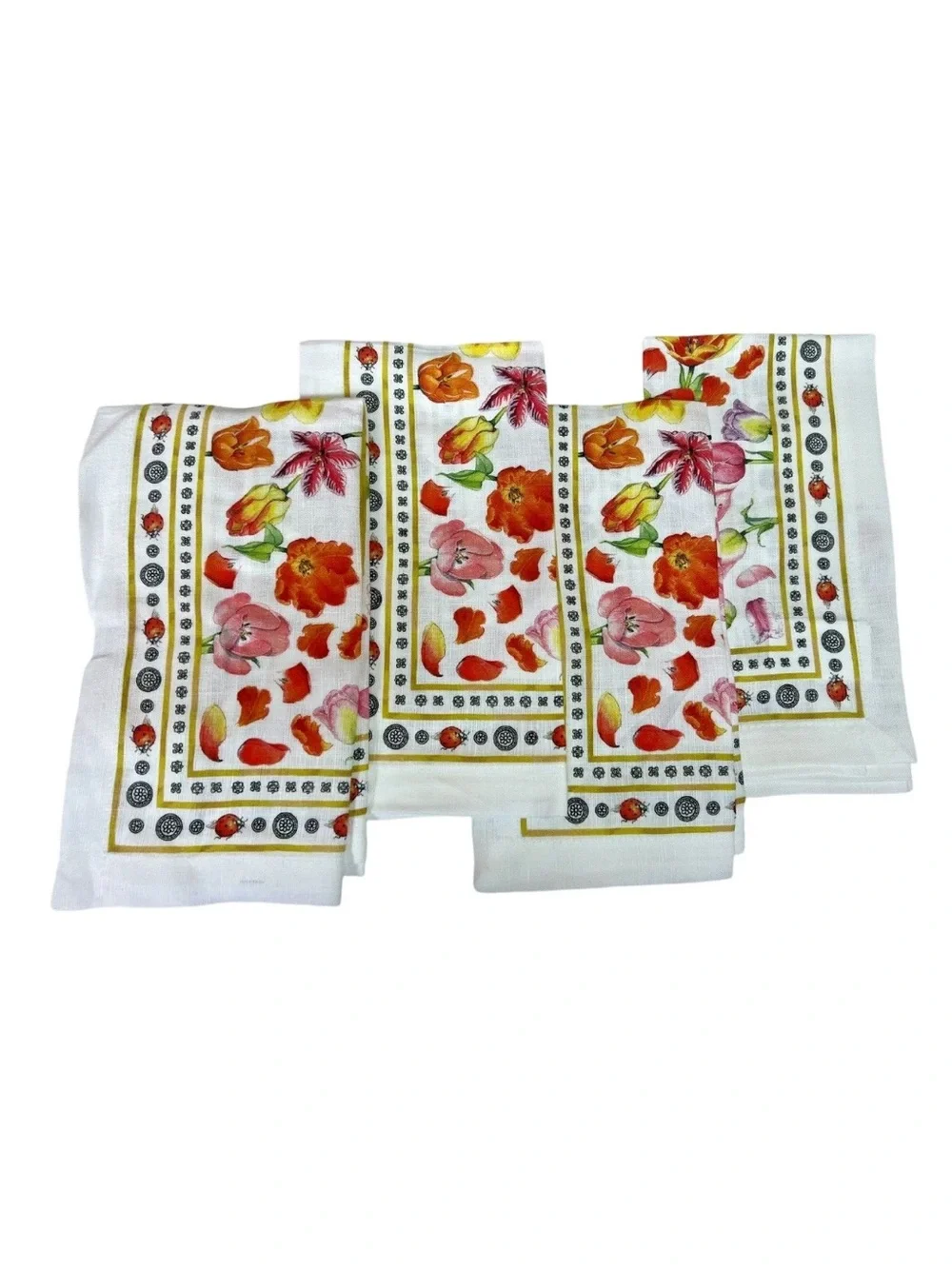 Williams & Sonoma Floral Square napkins White with Pink & Orange Blooms